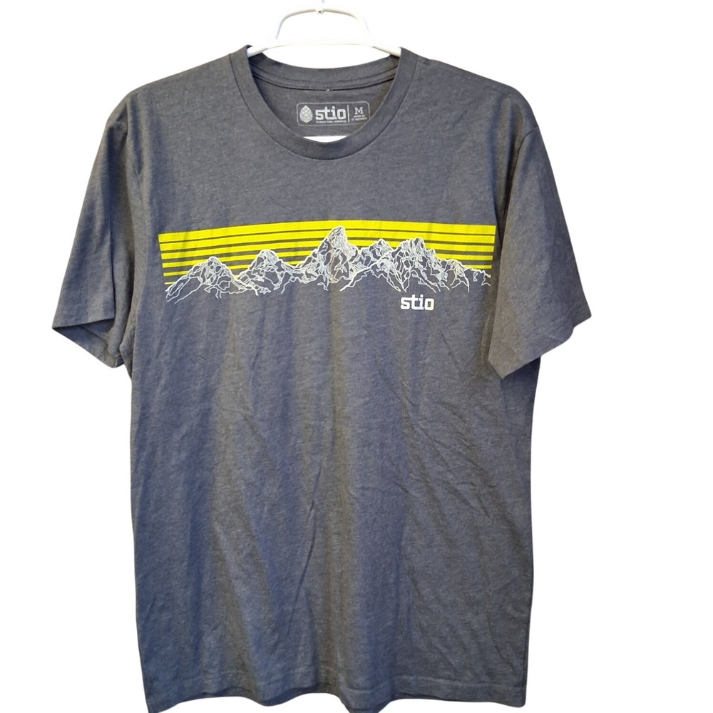 Stio SS Graphic Tee Mens Medium Charcoal Gray‎ Cotton Blend Outdoors Hiking EUC